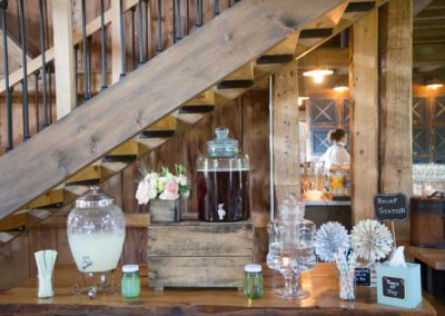 Refreshment table at a Maine Barn Wedding, Photo Courtesy of Kivalo Wedding Photography. http://kivalophotographyblog.com