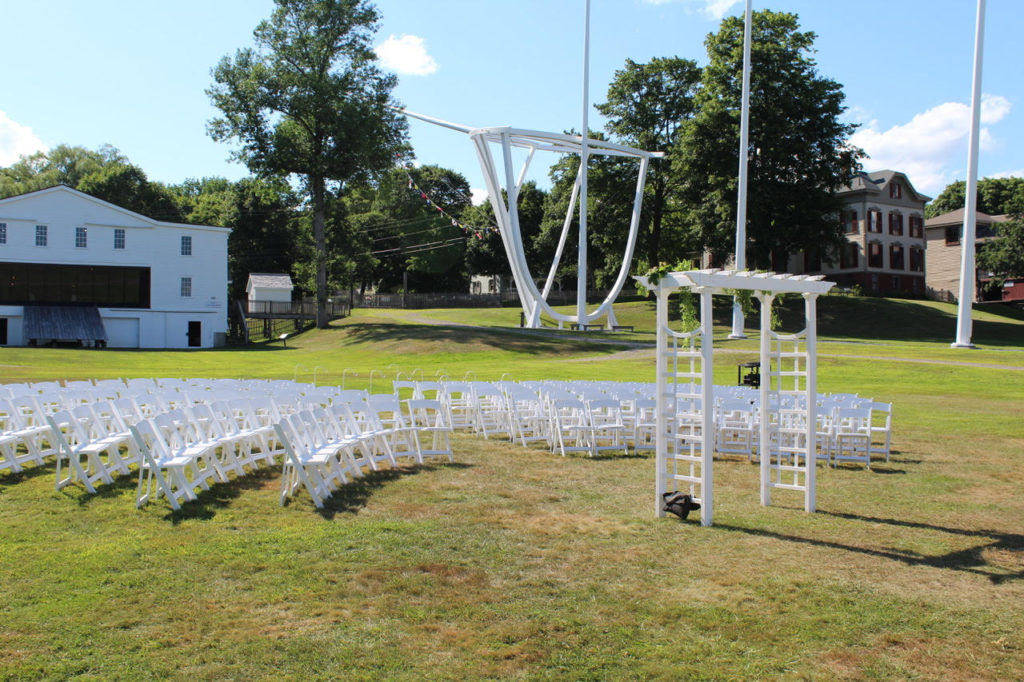Chairs set up for a wedding at the Maine Maritime Museum.
